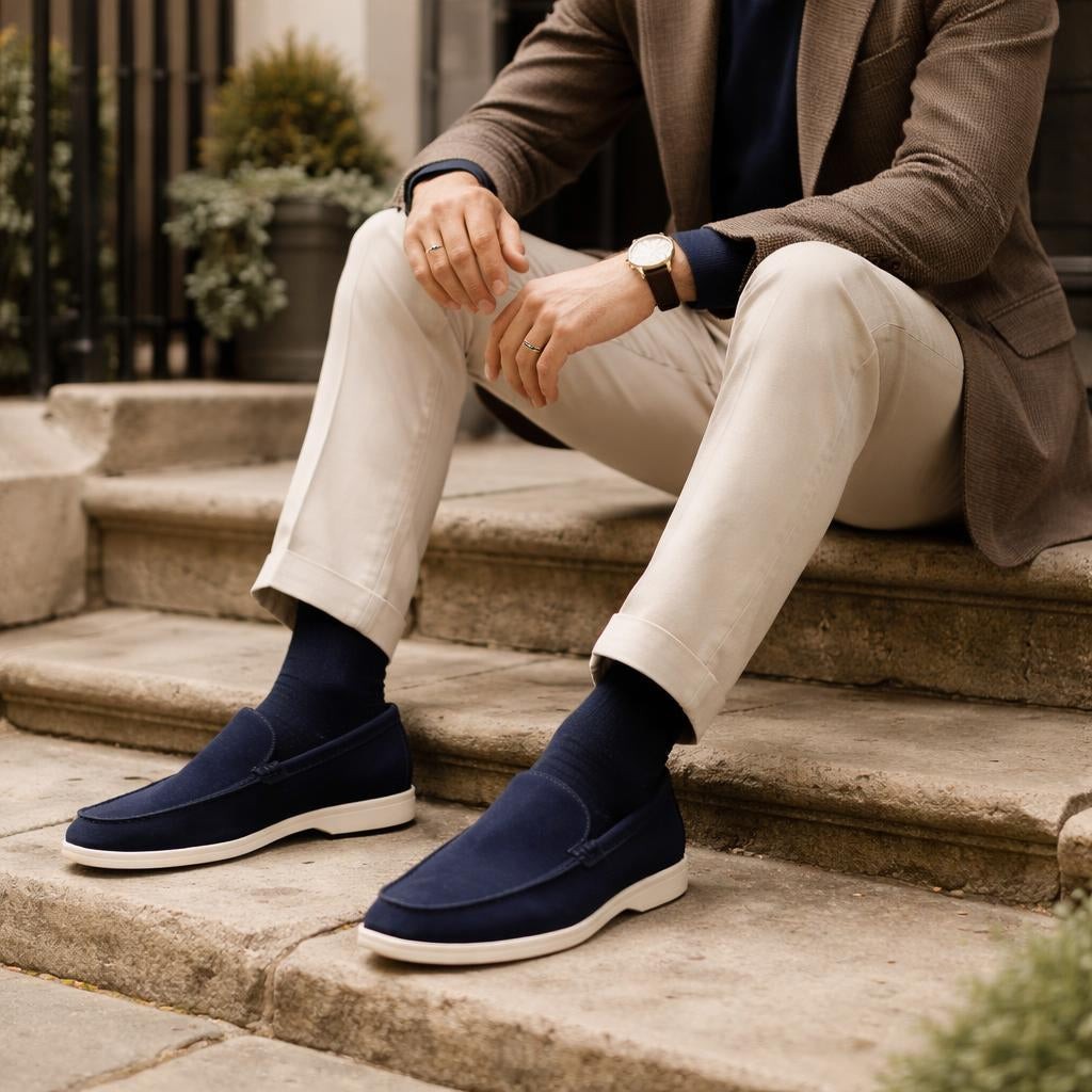 Blue Suede Slip-On Loafers for Men