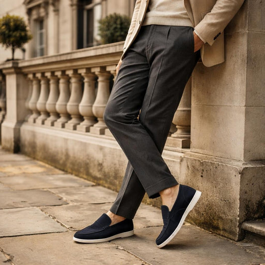 Blue Suede Slip-On Loafers for Men